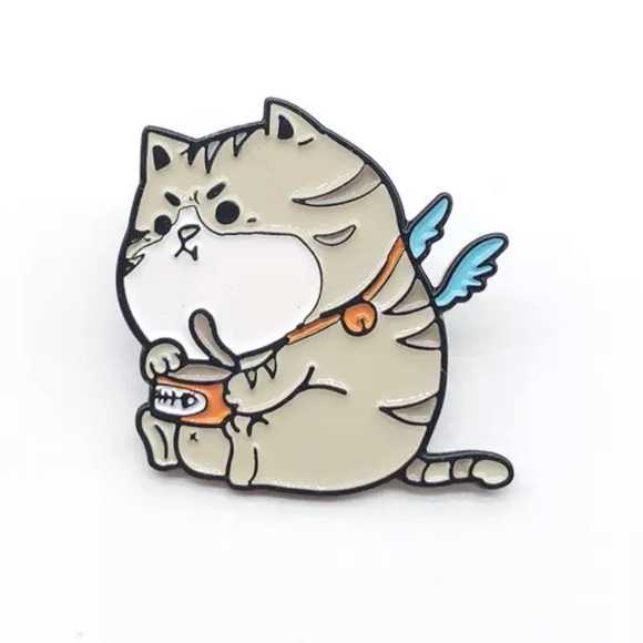 Sneaky Tuna Cat Enamel Pin XL Angel Kitty Keepsake Gift Brooch Striped Tabby